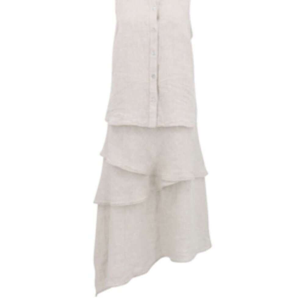 FINLEY 100% Linen Tiered Jasmine Midi Shirt Dress Natural Tan Small - Picture 10 of 10